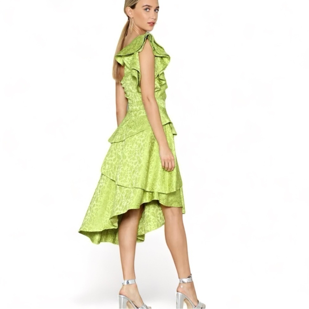 Nasty Gal Collection Lime Green Asymmetrical Jacquard One Of A Kind Dress Size 6